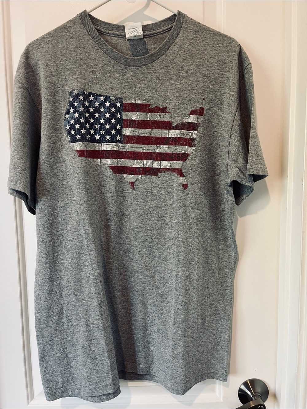 Vintage Delta Pro Weight American Flag USA Map Graphic T-Shirt Gray Large L